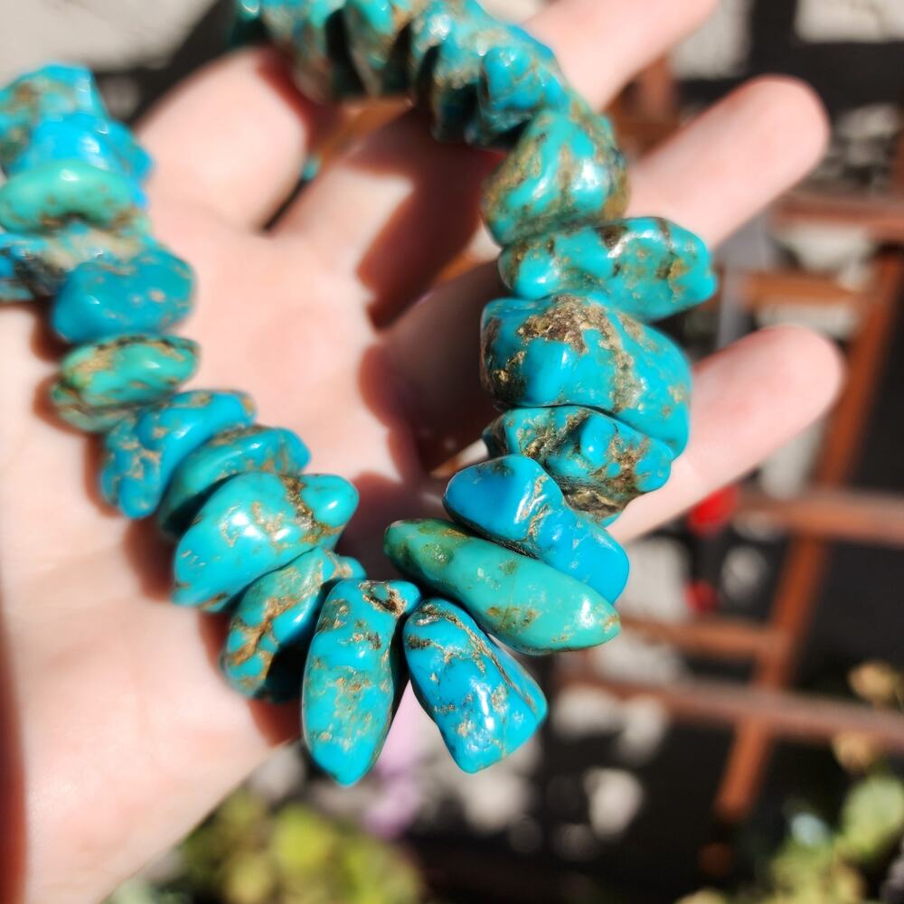 Vtg Santo Domingo Kingman Turquoise Necklace Blue Chunk Nugget Kewa Native Pawn - Picture 12 of 17
